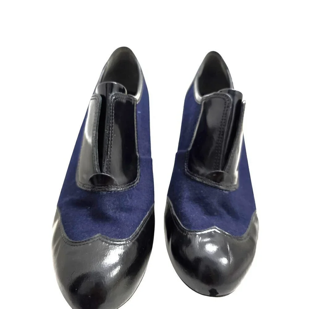 Tory Burch Ankle Wingtip Bootie Heels Navy Blue and Black
